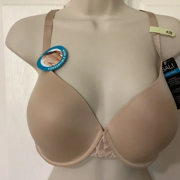 New Bali Smoothing Underwire Bra 42B Convertible Back Tan - Picture 1 of 8